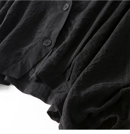 Eliana | V Neck Single Button Puff Sleeve Cropped Linen Blend Blouse