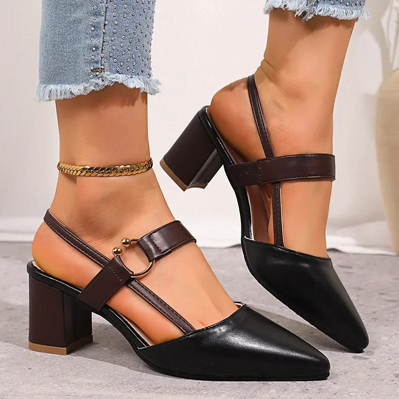 Everline | Women's Pointed Toe Block Heel Slingback Pump