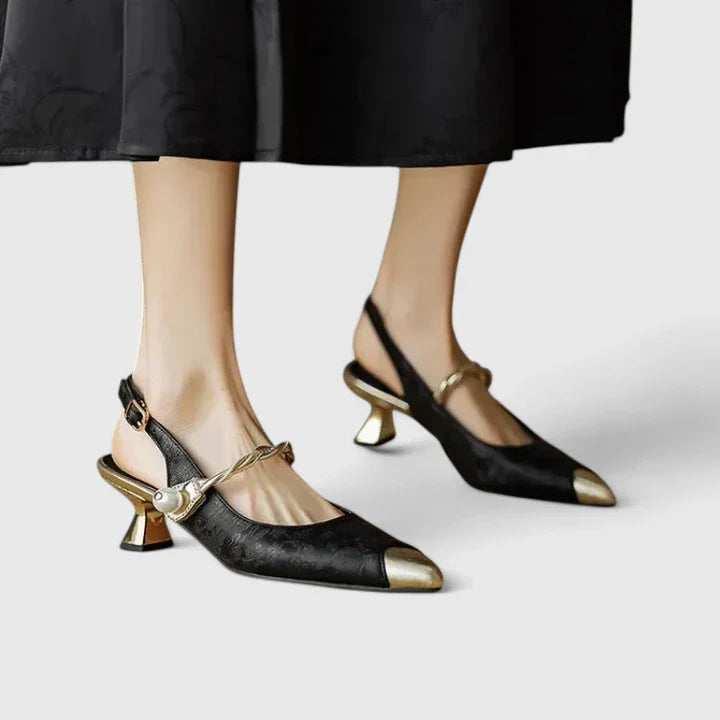 Ismene | Women's Pointed Toe Slingback Pearl Kitten Heel