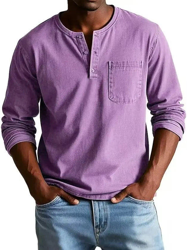 Rowan | Men's Washed Henley Long Sleeve Chest Pocket Shirt