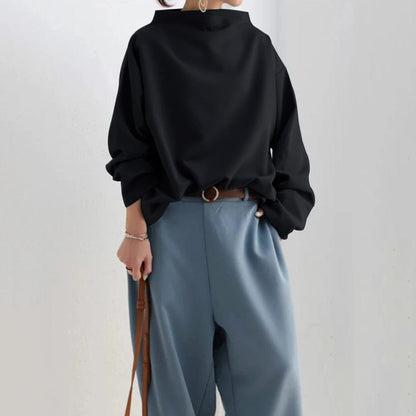 Marlbeth | Women's High-Neck Draped Long Sleeve Top