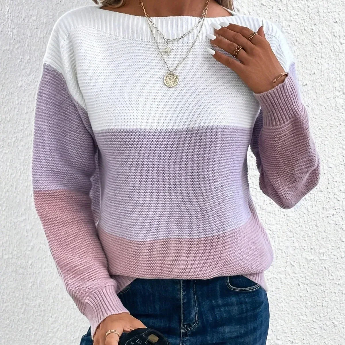 Rosanna | Women's Color Block Chunky Knit Pullover Sweater