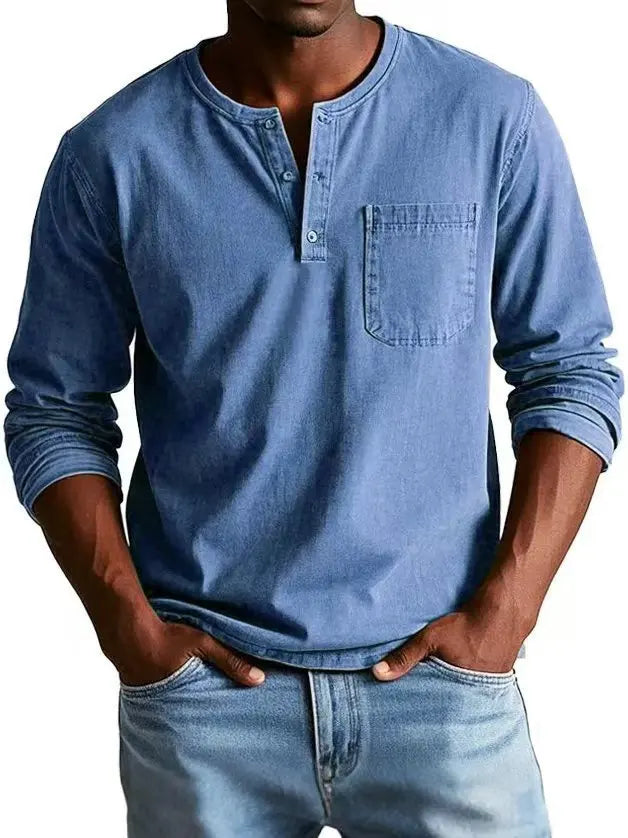 Rowan | Men's Washed Henley Long Sleeve Chest Pocket Shirt