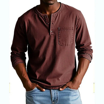 Rowan | Men's Washed Henley Long Sleeve Chest Pocket Shirt