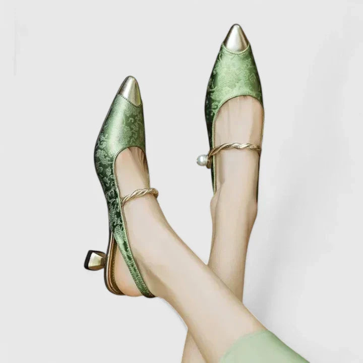 Ismene | Women's Pointed Toe Slingback Pearl Kitten Heel