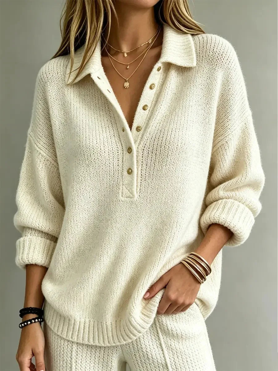 Wrenwood | Women's Button Neck Polo Collar Knit Sweater