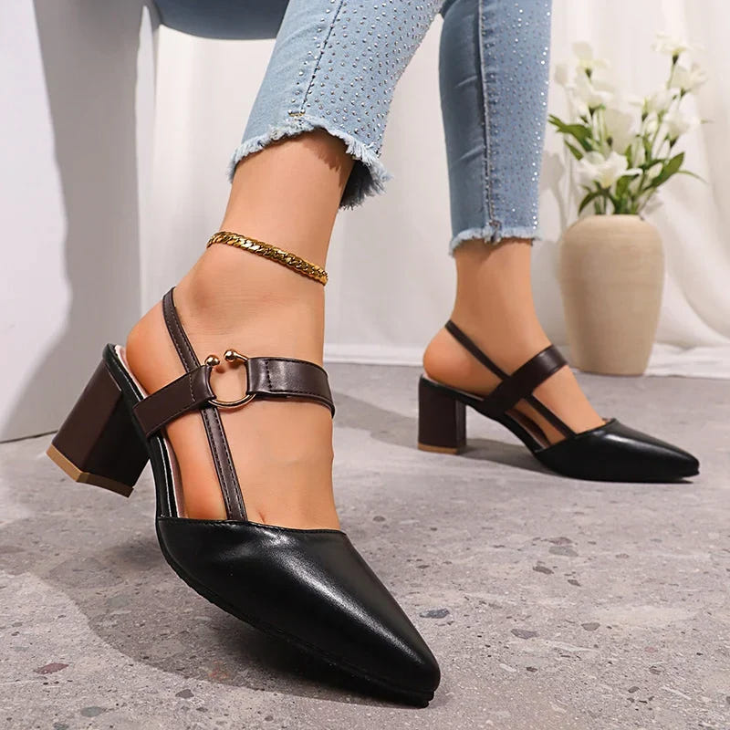 Everline | Women's Pointed Toe Block Heel Slingback Pump