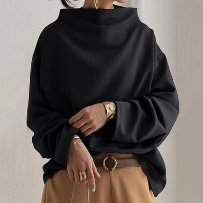 Marlbeth | Women's High-Neck Draped Long Sleeve Top