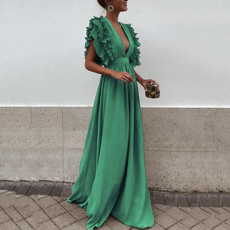 Beatrice | Women's Ruffled V-Neck Deep-V Maxi Dress