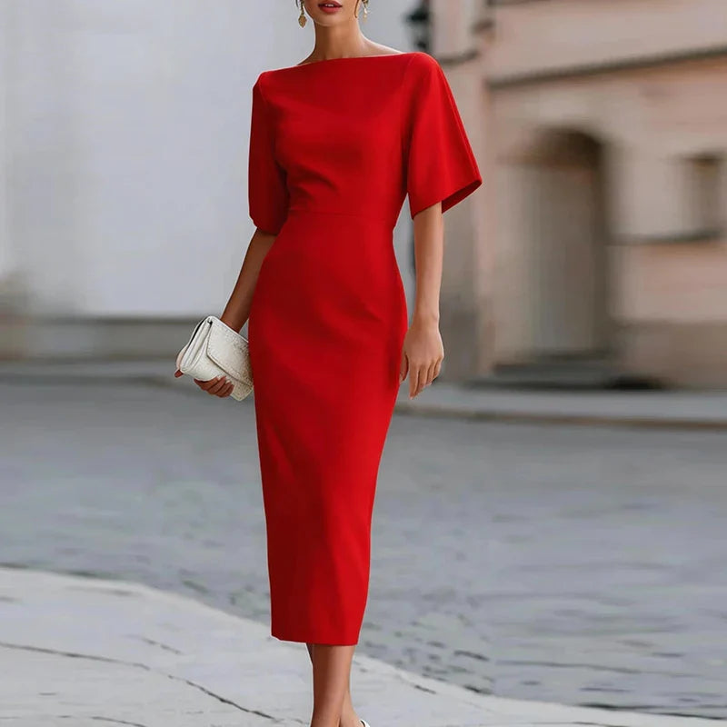 Matilda | Women's Boat Neck Fitted Midi Dress