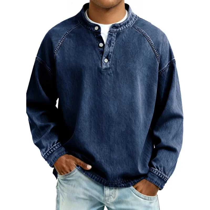 Stanley | Men's Vintage Denim Henley Long Sleeve Relaxed Shirt