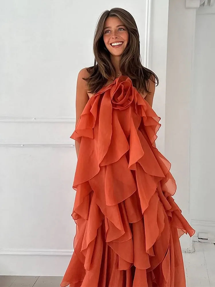 Vera | Women's Layered Ruffle Floral Strapless Maxi Dress
