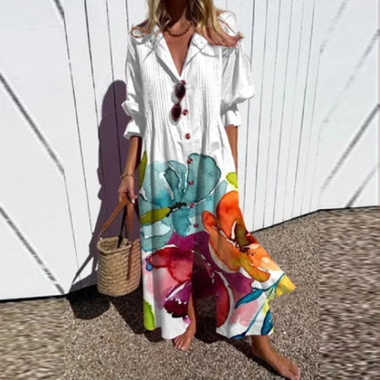Catherine | Floral Button Front Long Sleeve Boho Maxi Summer Dress