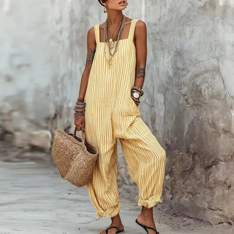 Addie | Women's Striped Wide Leg Jumpsuit Sleeveless Boho