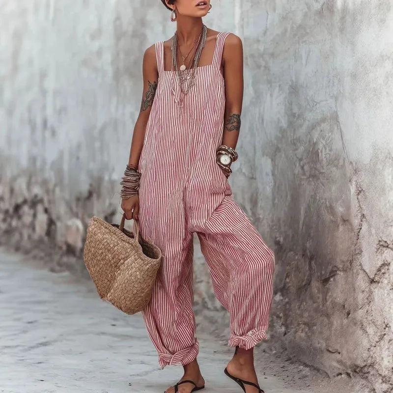 Addie | Women's Striped Wide Leg Jumpsuit Sleeveless Boho