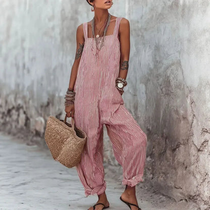Addie | Women's Striped Wide Leg Jumpsuit Sleeveless Boho