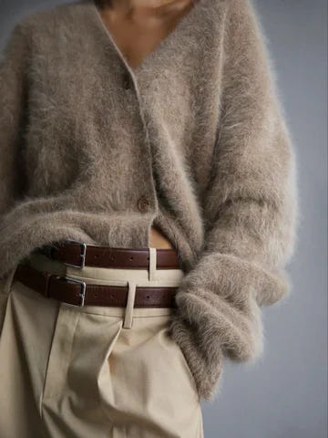 Willow | Women's Fuzzy Knit V-Neck Button-Front Cardigan
