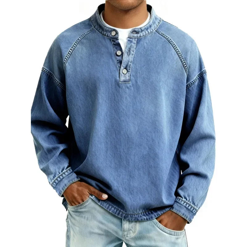 Stanley | Men's Vintage Denim Henley Long Sleeve Relaxed Shirt
