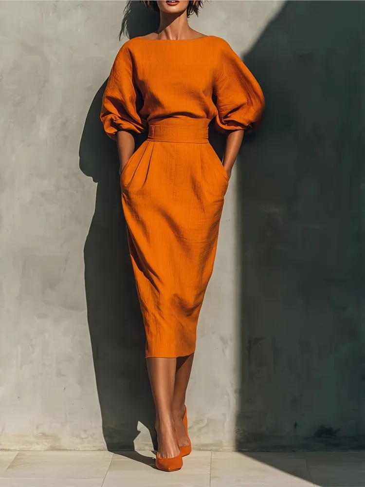 Bailey | Women's Elegant Pleated Lantern Sleeve Midi Dress