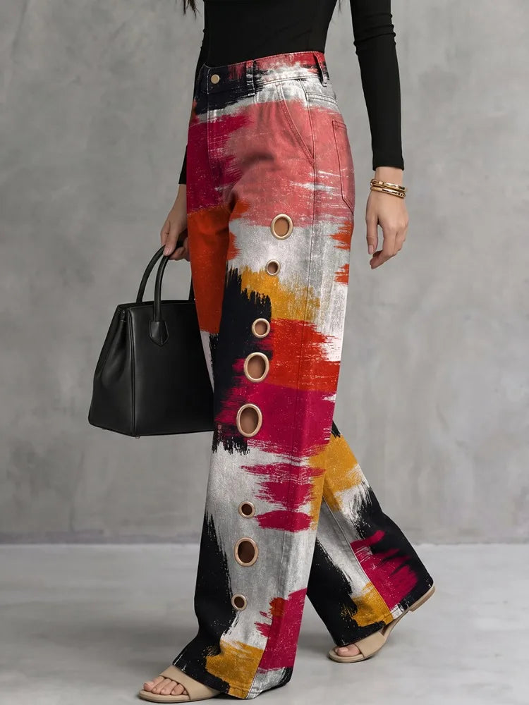 Thessalyn | Women's Printed Wide Leg High Waist Trouser