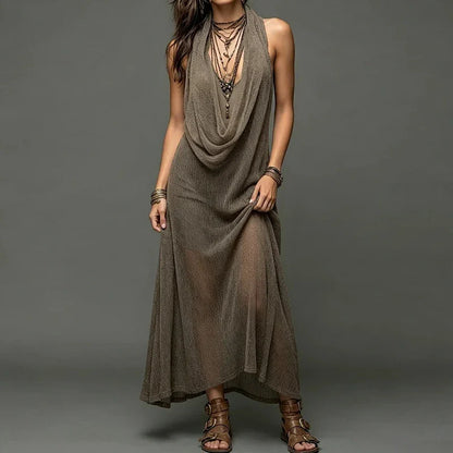 Nikkie | Women's Boho Maxi Dress Halter Draped Neck Knit Cover Up
