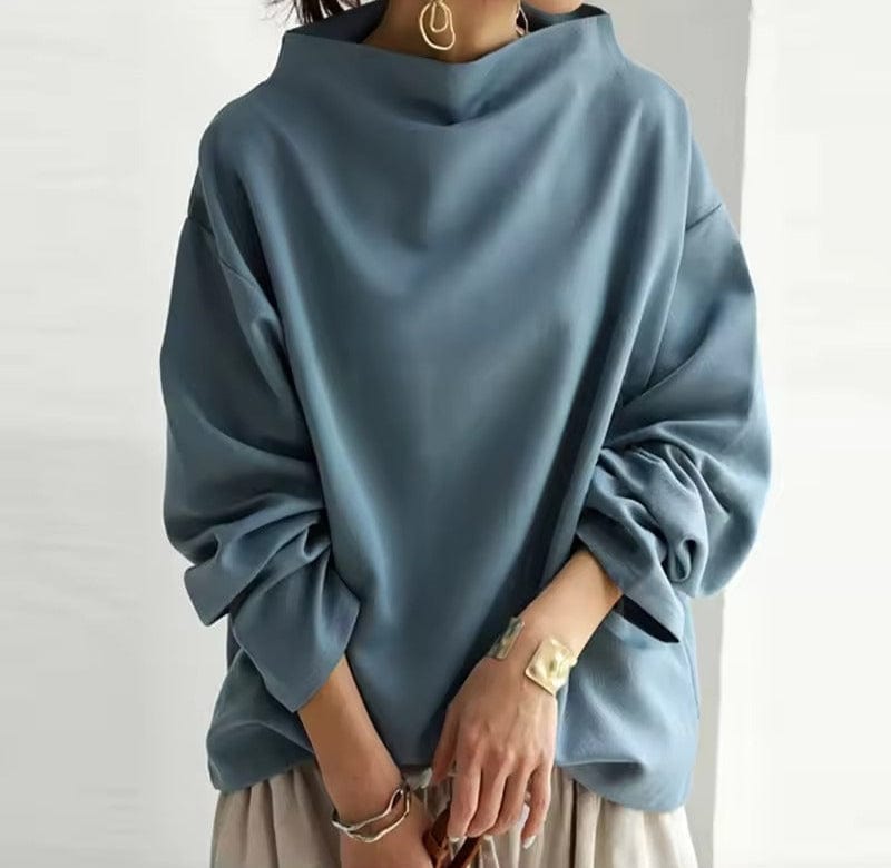 Marlbeth | Women's High-Neck Draped Long Sleeve Top