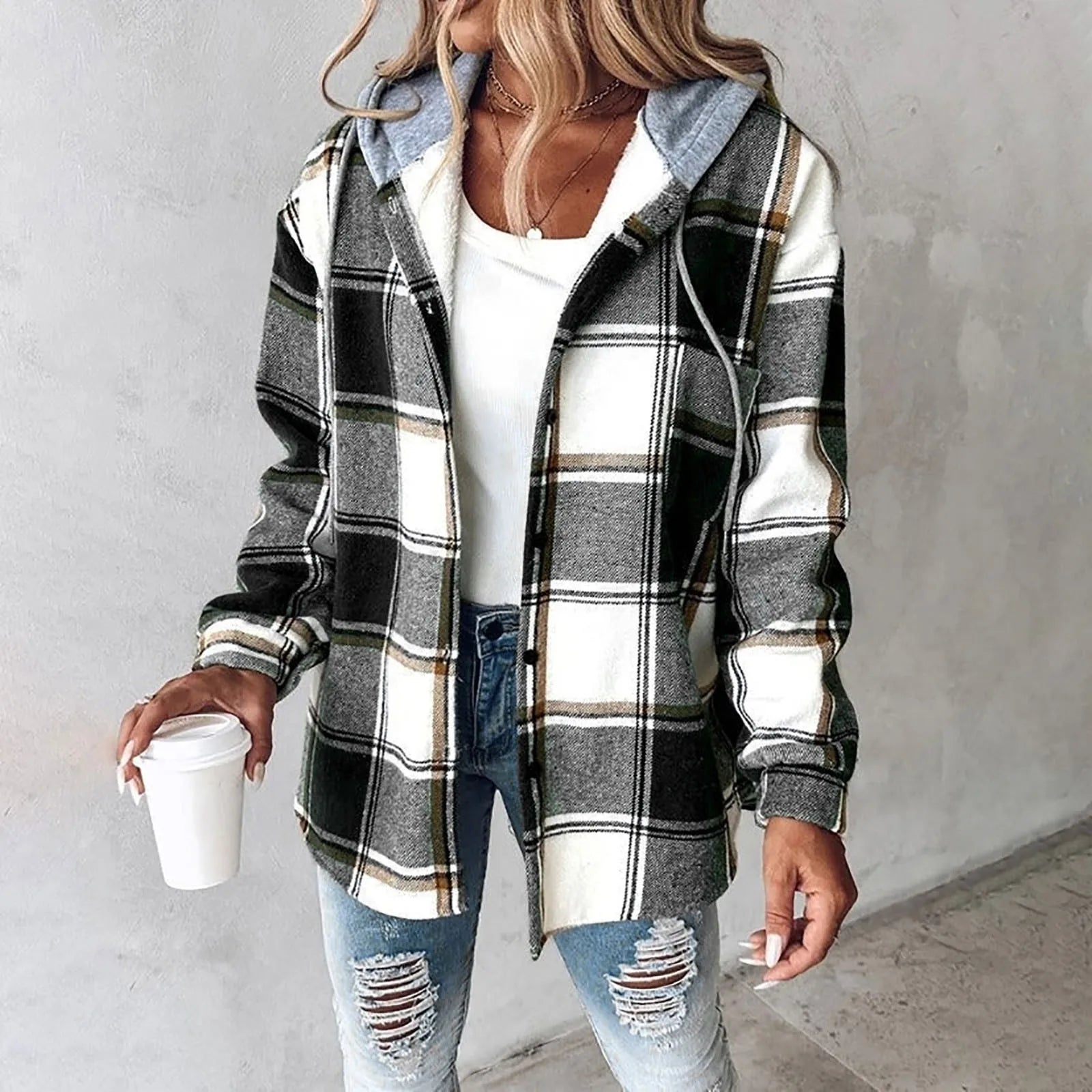 Brenna | Women's Plaid Hooded Cozy Overshirt Jacket