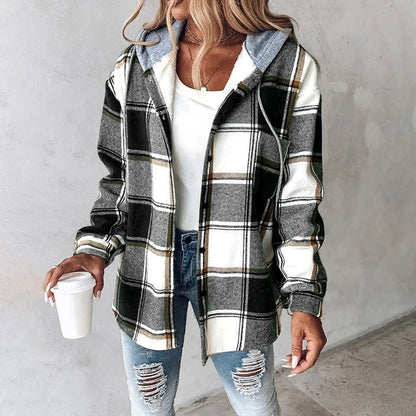 Brenna | Women's Plaid Hooded Cozy Overshirt Jacket