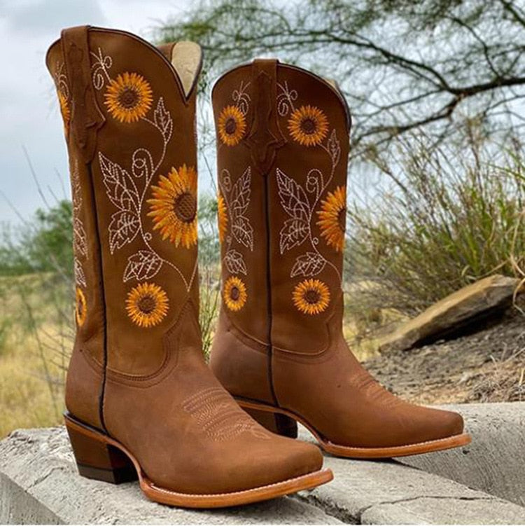 Marisol | Women's Sunflower Embroidered Pointed Toe Western Boot
