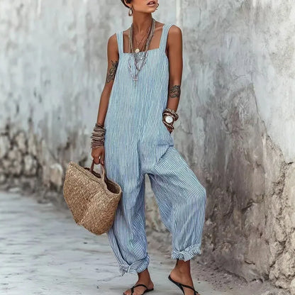 Addie | Women's Striped Wide Leg Jumpsuit Sleeveless Boho
