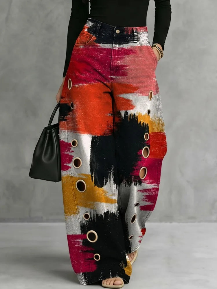 Thessalyn | Women's Printed Wide Leg High Waist Trouser