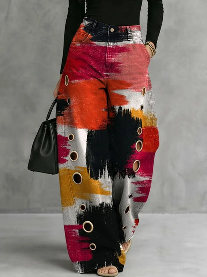 Thessalyn | Women's Printed Wide Leg High Waist Trouser