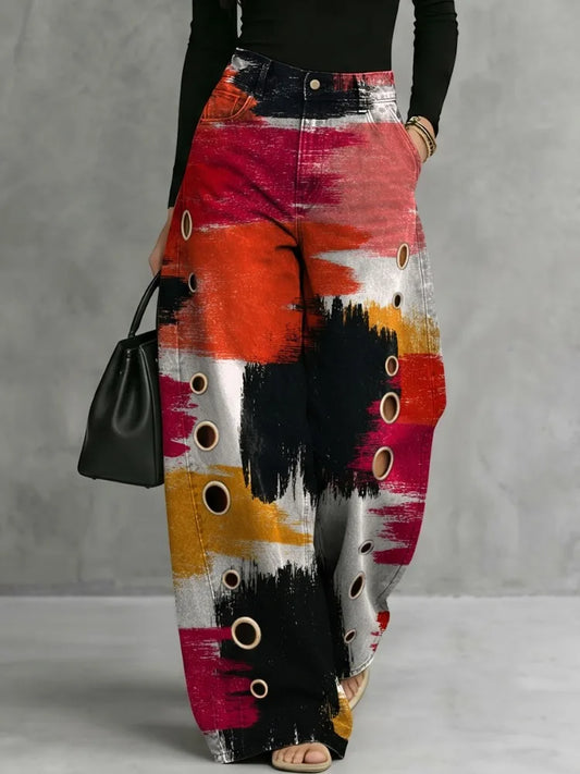Thessalyn | Women's Printed Wide Leg High Waist Trouser