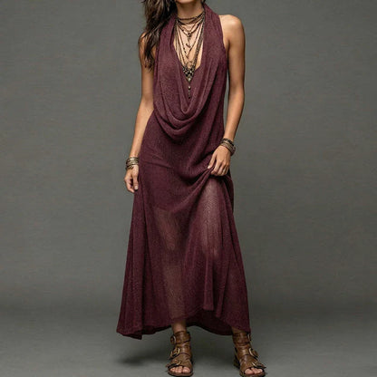 Nikkie | Women's Boho Maxi Dress Halter Draped Neck Knit Cover Up