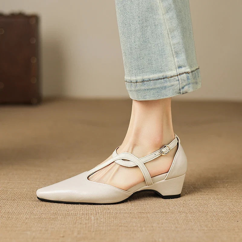Verabel | Women's Pointed Toe Crossover Strap Block Heel Mary Jane