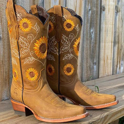 Marisol | Women's Sunflower Embroidered Pointed Toe Western Boot