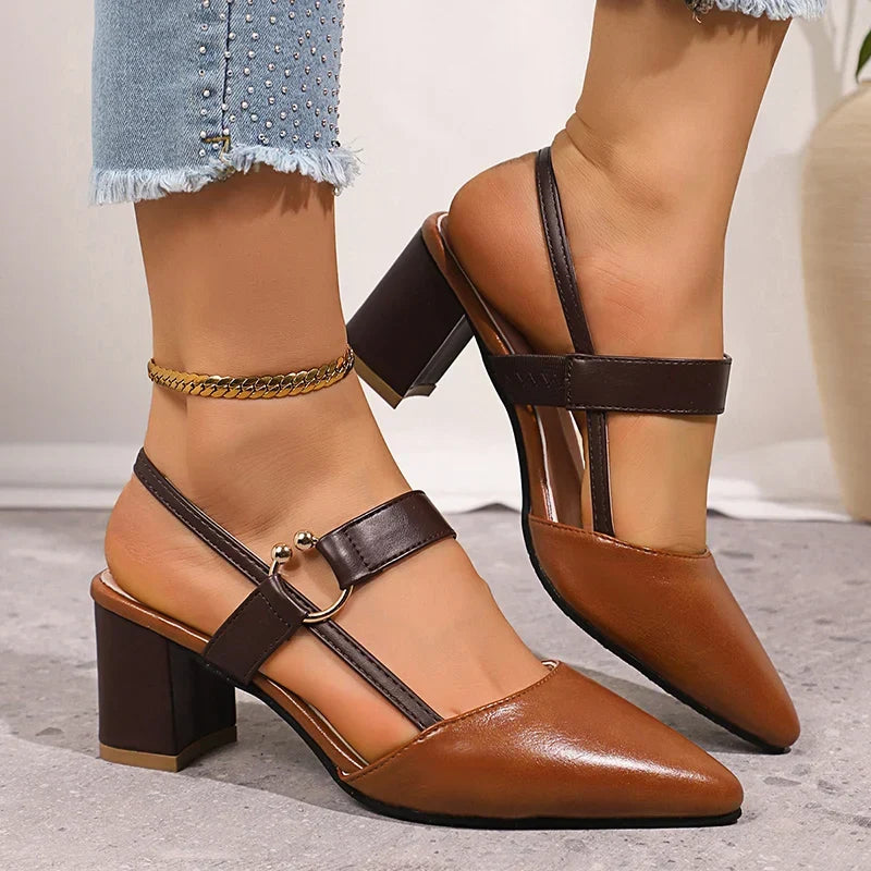 Everline | Women's Pointed Toe Block Heel Slingback Pump
