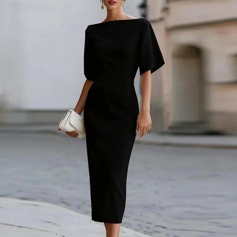 Matilda | Women's Boat Neck Fitted Midi Dress