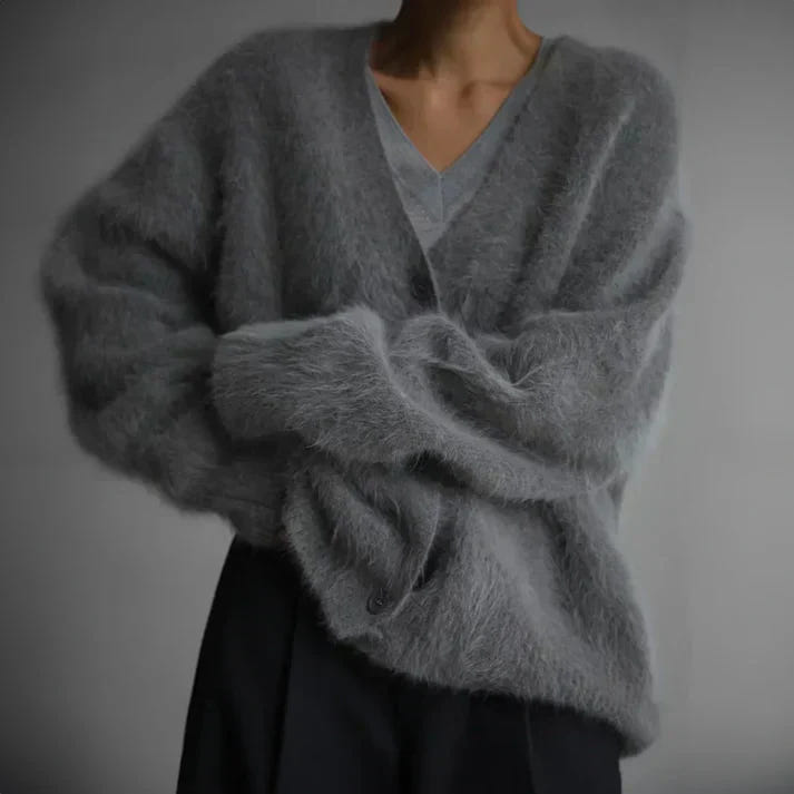 Willow | Women's Fuzzy Knit V-Neck Button-Front Cardigan