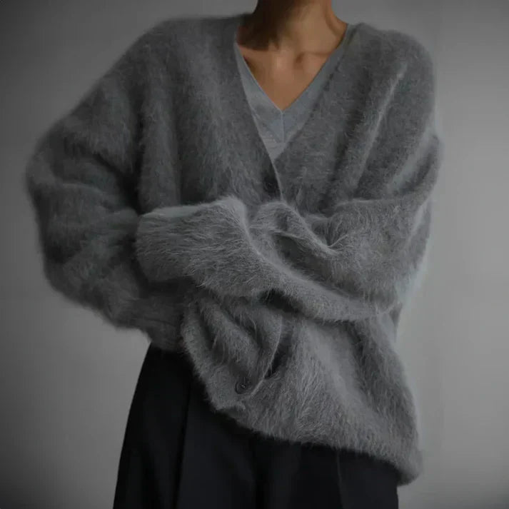Willow | Women's Fuzzy Knit V-Neck Button-Front Cardigan