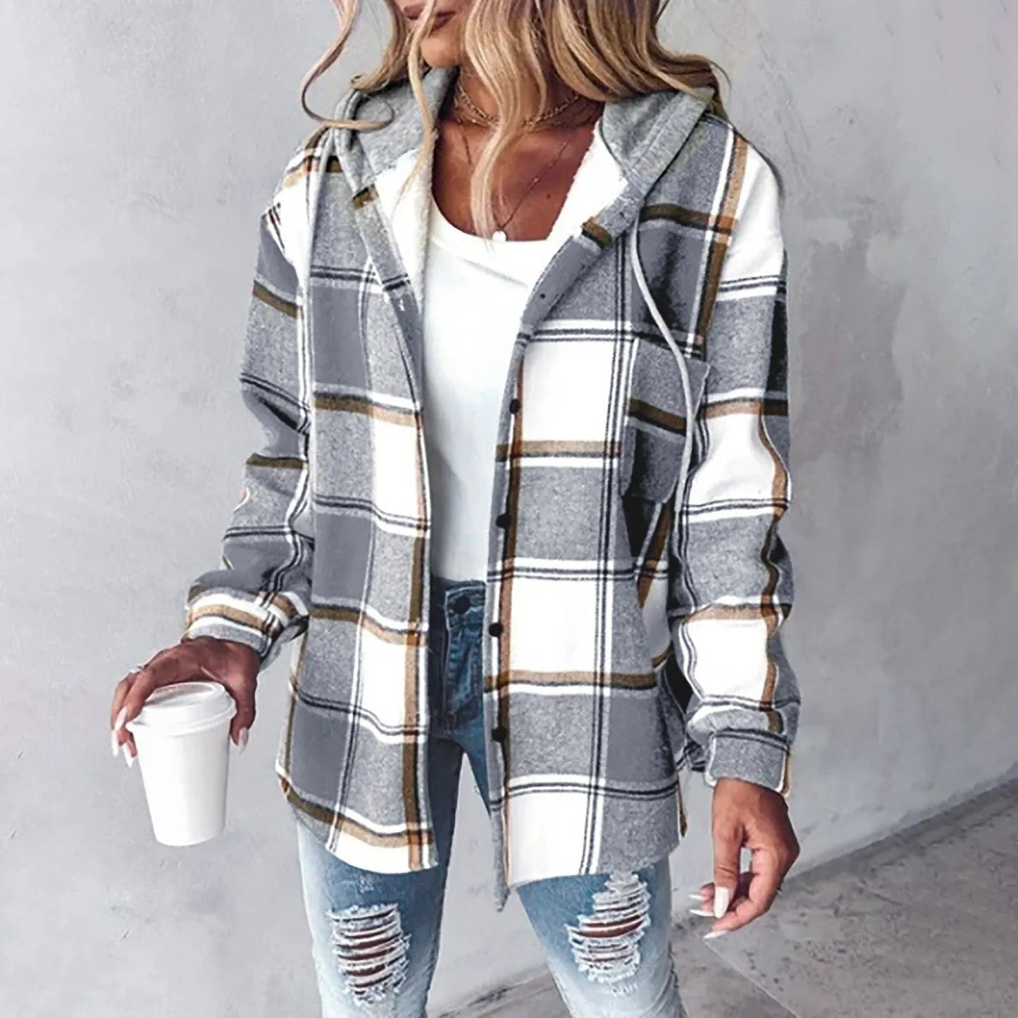 Brenna | Women's Plaid Hooded Cozy Overshirt Jacket