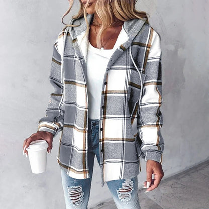 Brenna | Women's Plaid Hooded Cozy Overshirt Jacket