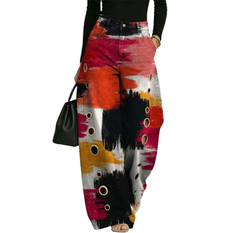 Thessalyn | Women's Printed Wide Leg High Waist Trouser