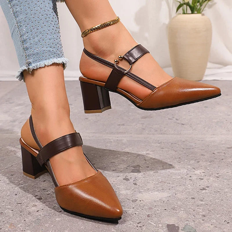 Everline | Women's Pointed Toe Block Heel Slingback Pump