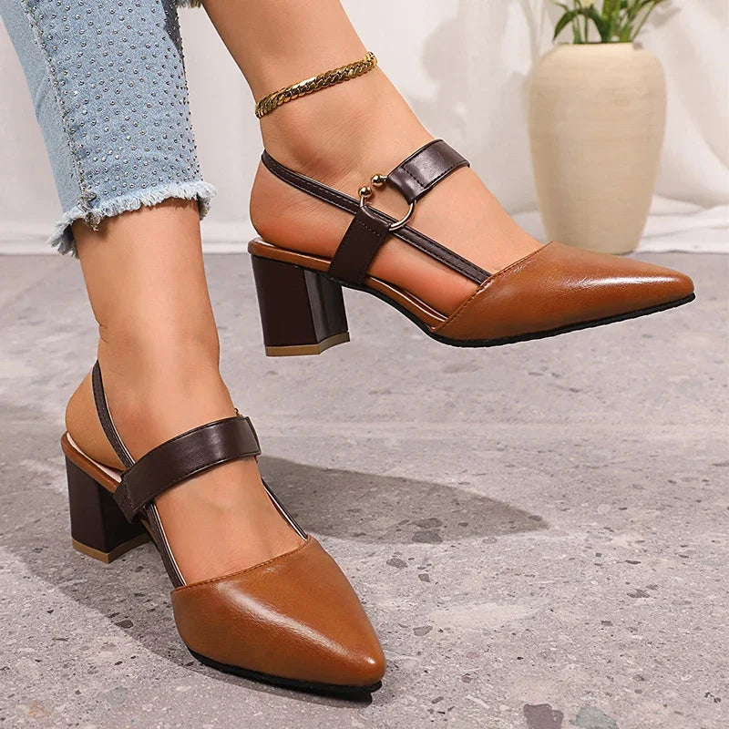 Everline | Women's Pointed Toe Block Heel Slingback Pump