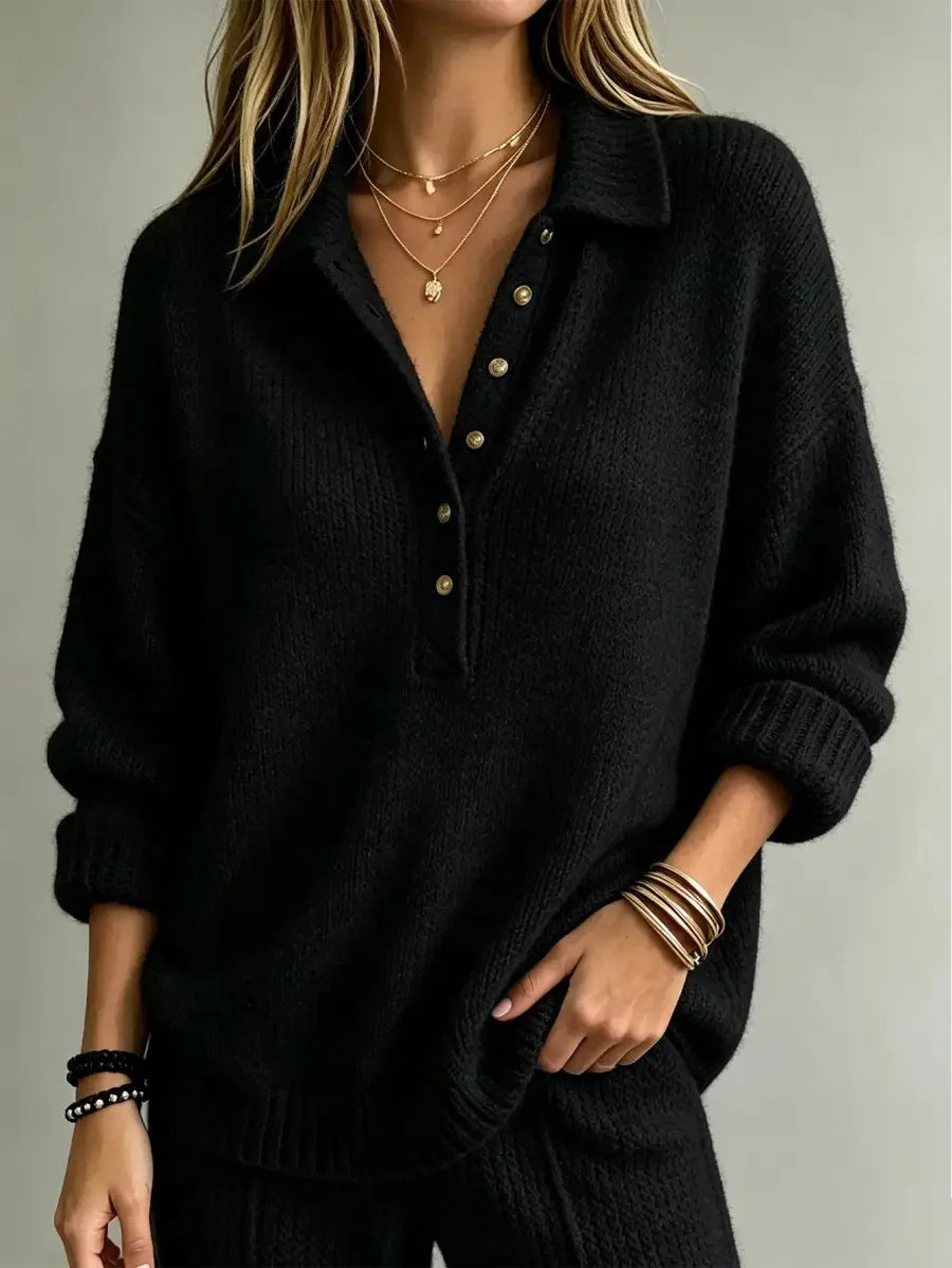 Wrenwood | Women's Button Neck Polo Collar Knit Sweater