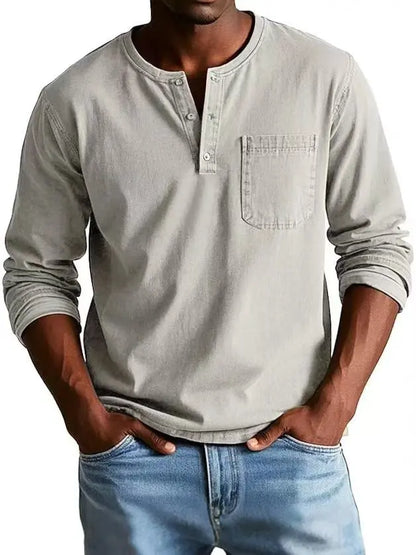 Rowan | Men's Washed Henley Long Sleeve Chest Pocket Shirt