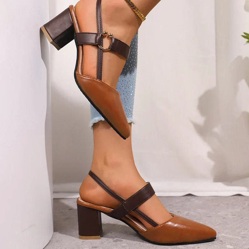 Everline | Women's Pointed Toe Block Heel Slingback Pump