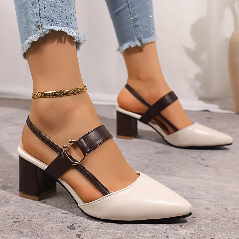 Everline | Women's Pointed Toe Block Heel Slingback Pump