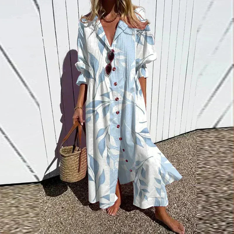 Catherine | Floral Button Front Long Sleeve Boho Maxi Summer Dress